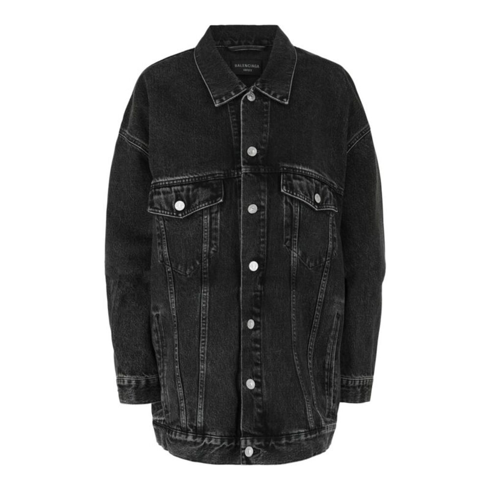 Balenciaga Denim Jacket with Strass Logo Black Womens